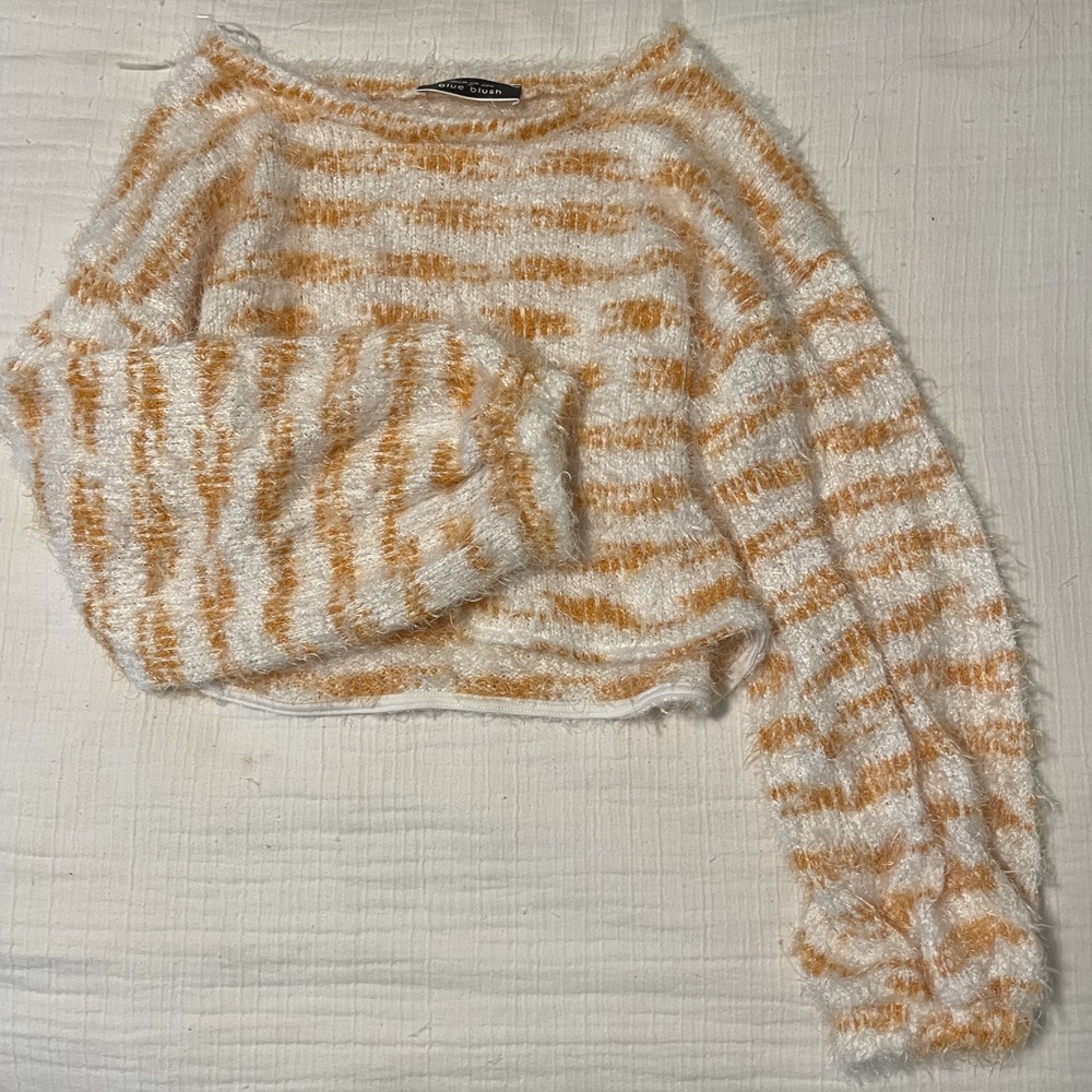Cropped Orange Stripe Fuzzy Sweater